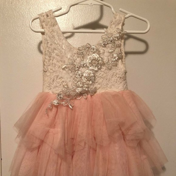 Other - Bohemian Blush Pink and White Lace Dress 18-2T